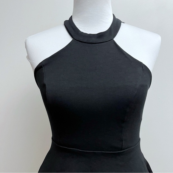 Lulu’s Halter Open Back Lace Trim Little Black Skater Dress Small - Picture 2 of 8